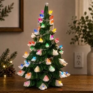 Vtg 1974 Atlantic Mold Ceramic Christmas Tree Large 23" Flocked Lighted Works